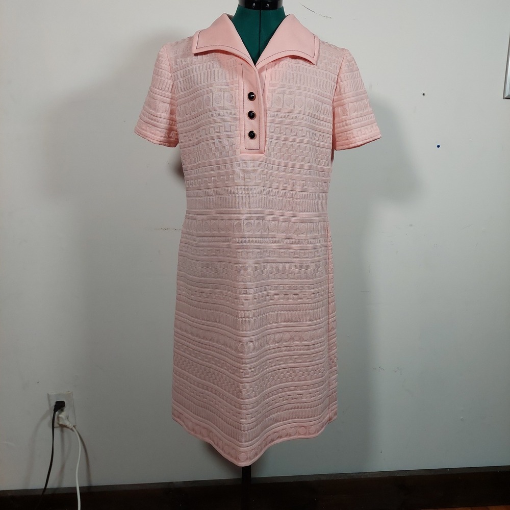 James Kenrob Dalton Vintage Pink Trevira Polyester Shift Polo Dress 1970s
